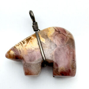 Sterling Silver Carved Jasper Bear Fetish Pendant Southwestern